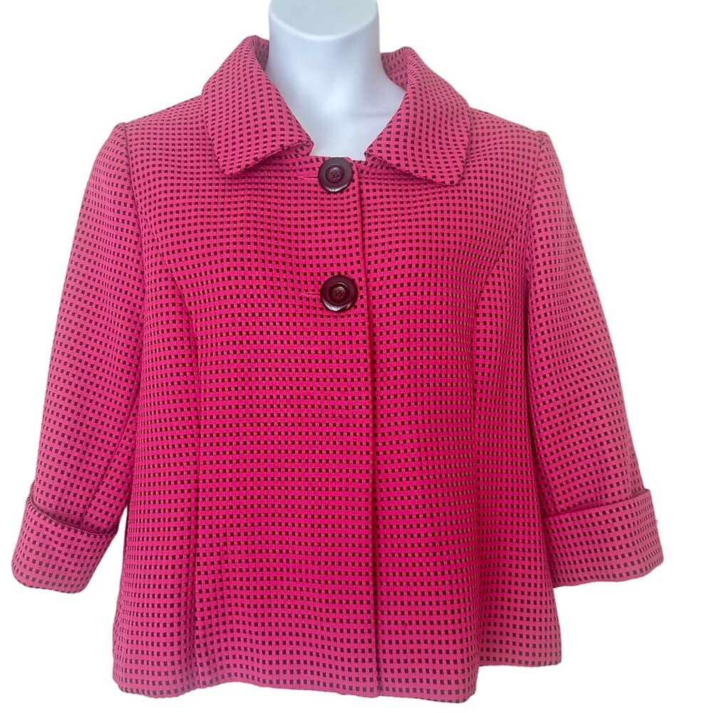 Vintage En french Pink & Black Checkered Textured Jacket Plus Size 18